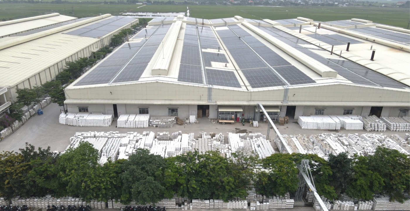 Rooftop solar panels installed on factory buildings